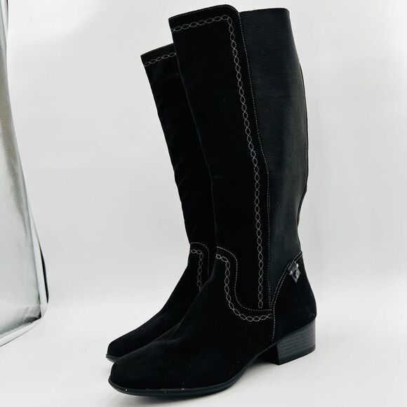 Gloria Vanderbilt Beatrice Knee High Black Microsuede Boots Size 8 - Picture 4 of 12